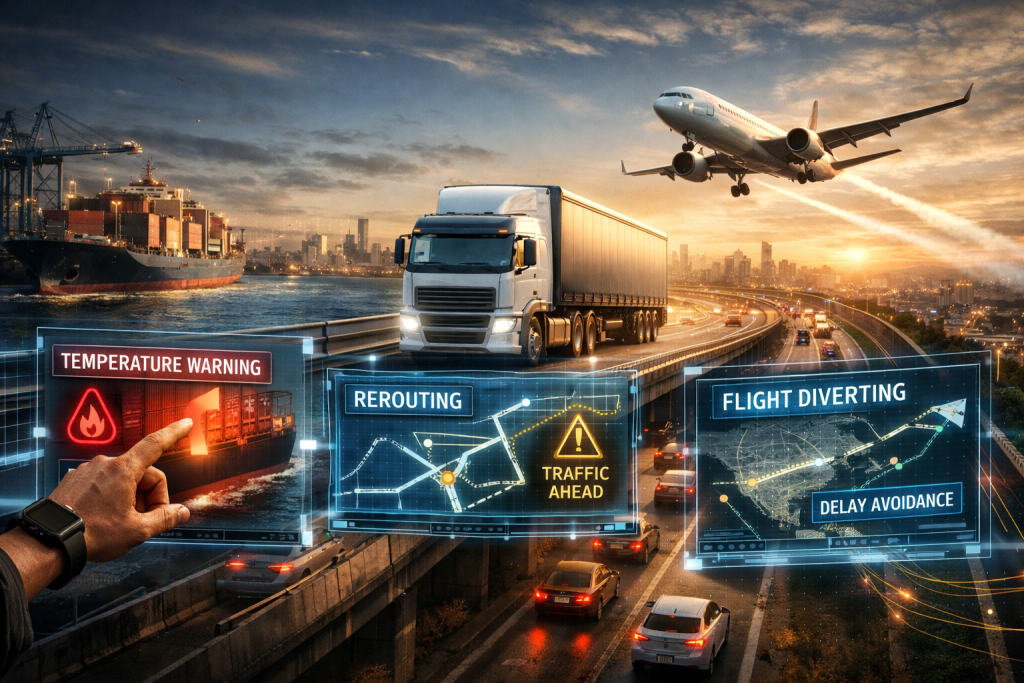 زمن القرار: ذكاء اللحظة في العمليات (اضغط لعرض الصورة بحجم كامل) تم توليدها بالذكاء الاصطناعي
لقطة تركز على التفاعل البشري مع التكنولوجيا؛ يد تلمس شاشة تفاعلية تظهر تحذيرات فورية (Temperature Warning) واقتراحات لإعادة التوجيه (Rerouting)، مما يبرز أهمية اتخاذ القرار في أجزاء من الثانية لتفادي التأخير.