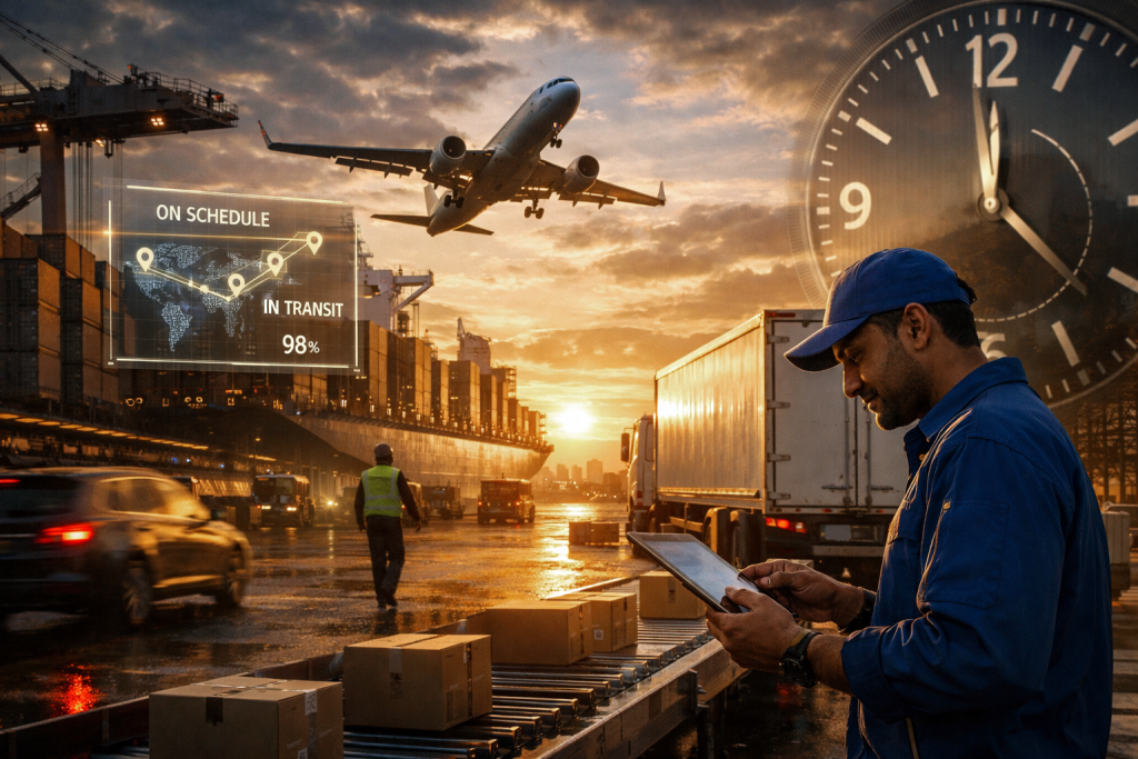 إيقاع العملاء: كيف يُشكل الزمن تجربة الخدمة (اضغط لعرض الصورة بحجم كامل) تم توليدها بالذكاء الاصطناعي
لقطة تركز على التفاعل البشري مع التكنولوجيا؛ يد تلمس شاشة تفاعلية تظهر تحذيرات فورية (Temperature Warning) واقتراحات لإعادة التوجيه (Rerouting)، مما يبرز أهمية اتخاذ القرار في أجزاء من الثانية لتفادي التأخير.