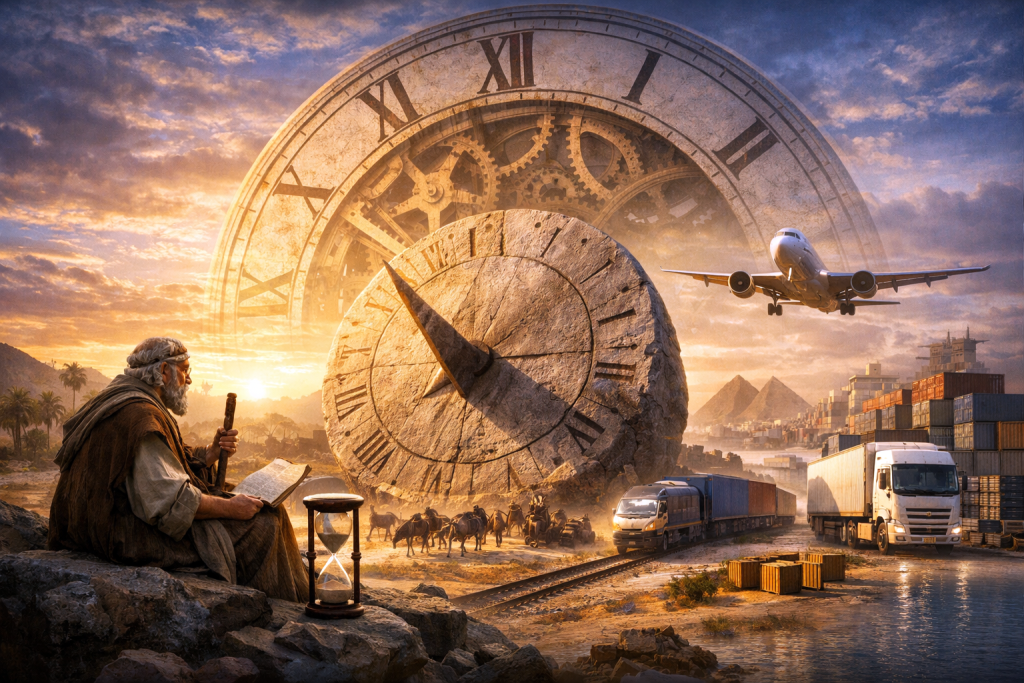 أسوم سراي: سادة إيقاع الزمن (اضغط لعرض الصورة بحجم كامل) تم توليدها بالذكاء الاصطناعي
مشهد يربط بين حكمة الماضي وقوة الحاضر؛ مفكر يجلس أمام ساعة شمسية حجرية عملاقة وخلفها تروس ميكانيكية، بينما تمر شاحنات وطائرات "أسوم سراي" الحديثة، لتعبر عن السيطرة الكاملة على إيقاع الزمن عبر العصور.